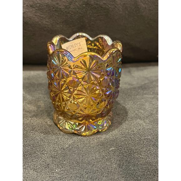 Vintage 1960s MCM LE Smith Daisy Button Orange Yellow Carnival toothpick holder - Picture 1 of 4